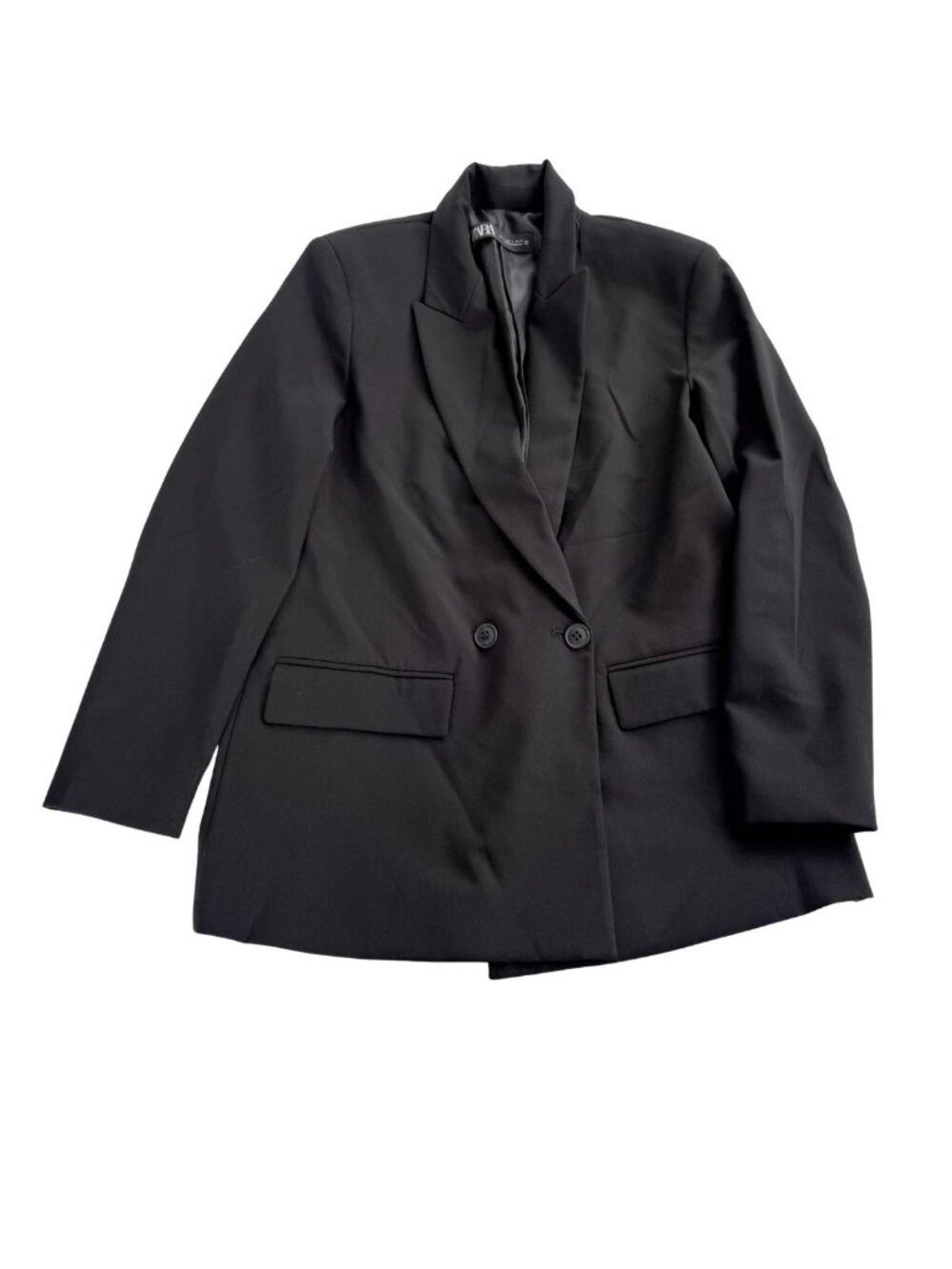 Zara Minimalist Black Double-Breasted Boyfriend Blazer - Workwear Classic